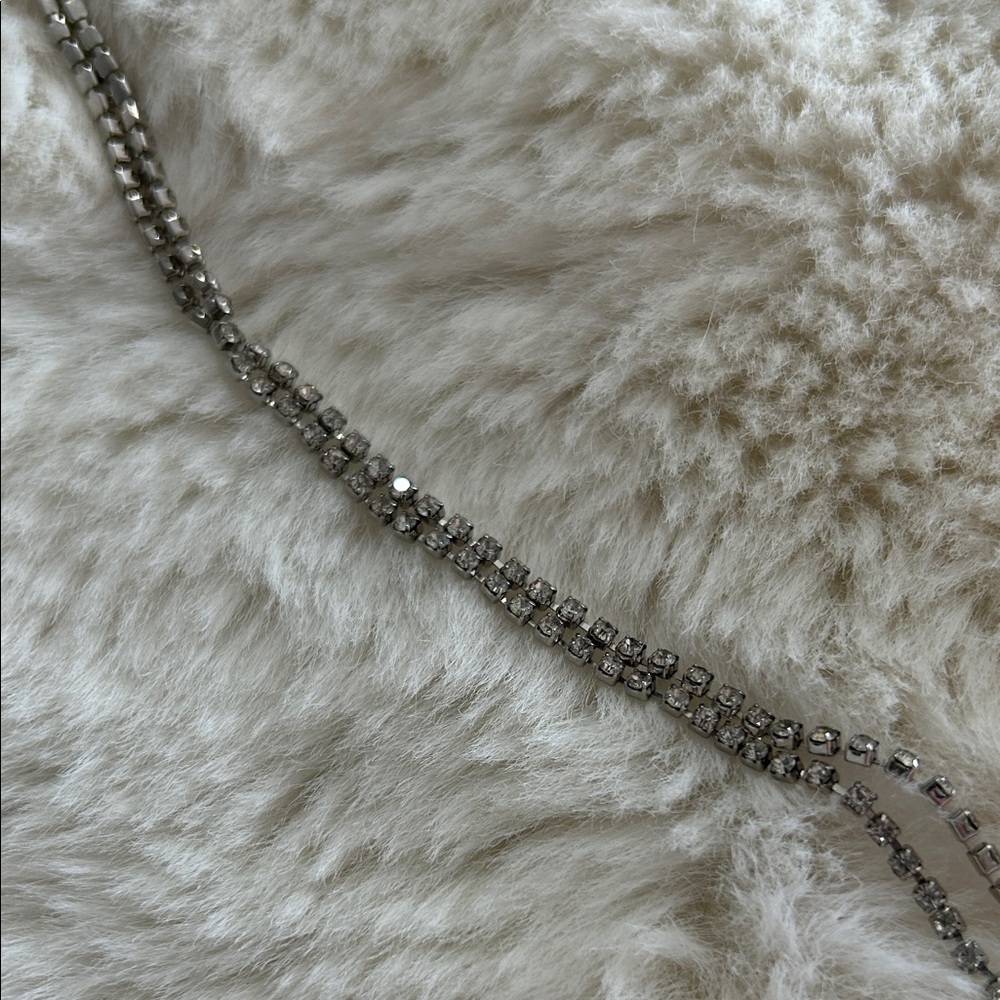 Tiny delicate Dual Strand Rhinestone Elegant Silver Necklace sparkling dainty